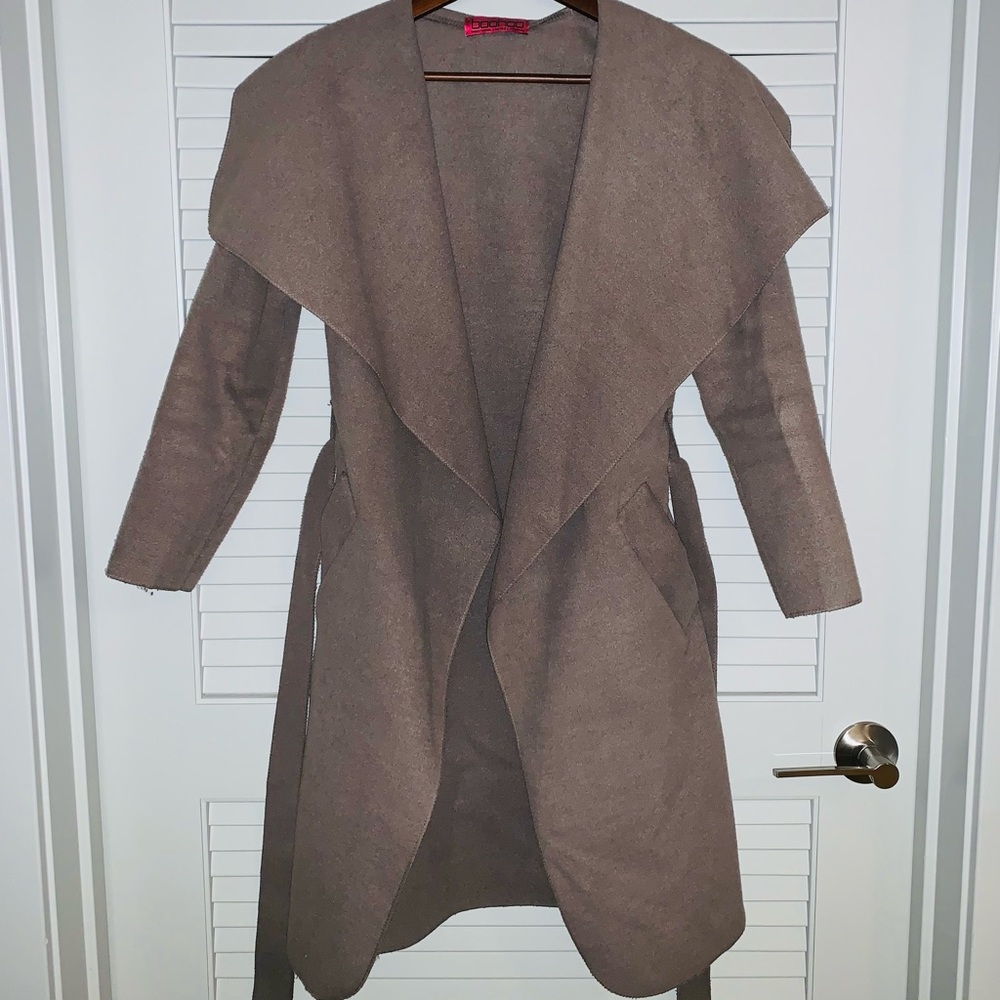 boohoo Petite Sinead Belted Shawl Collar Coat - Mocha